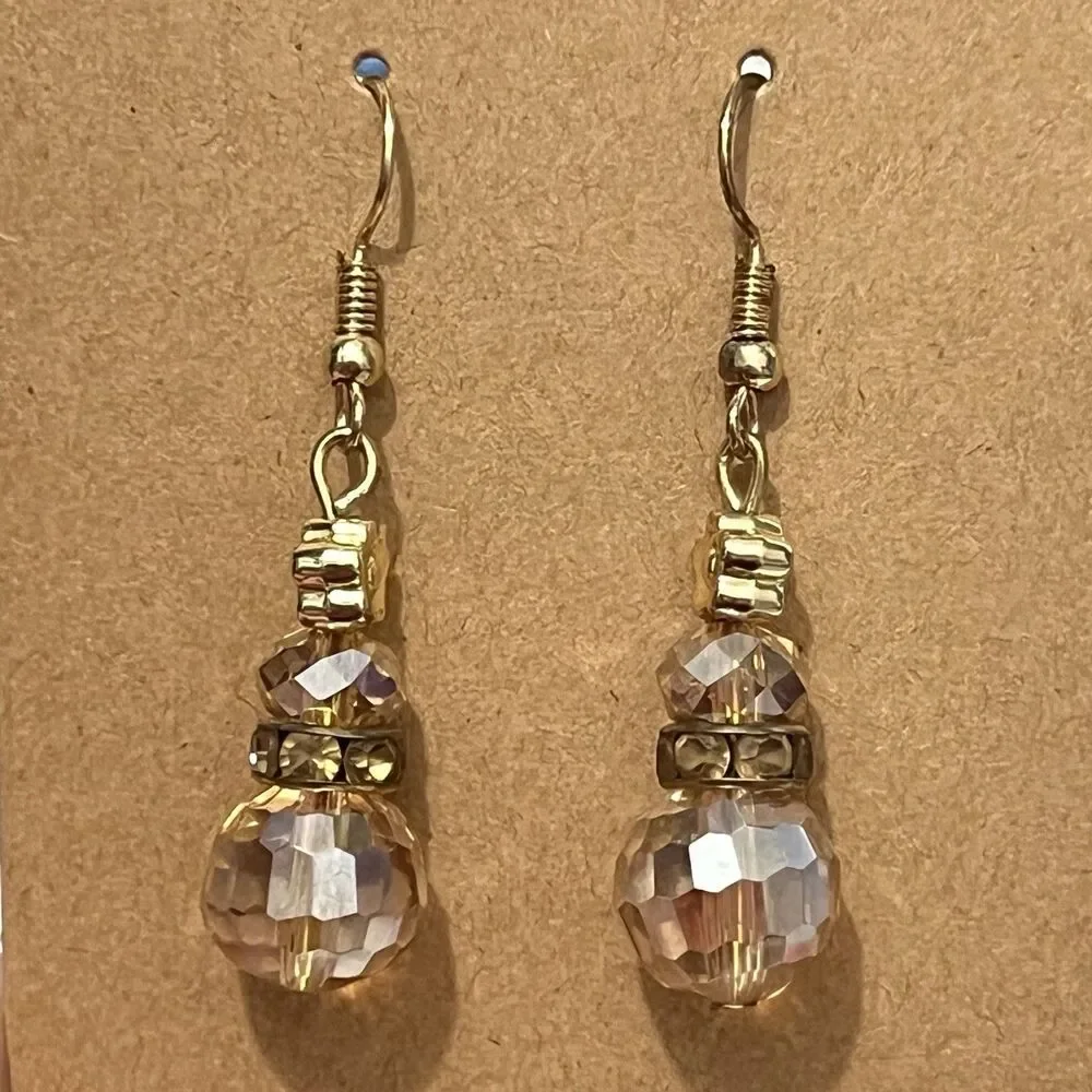 Elegant‎ Floral Crystal Geometric Cut Dangle Ball Beaded Hook Earrings